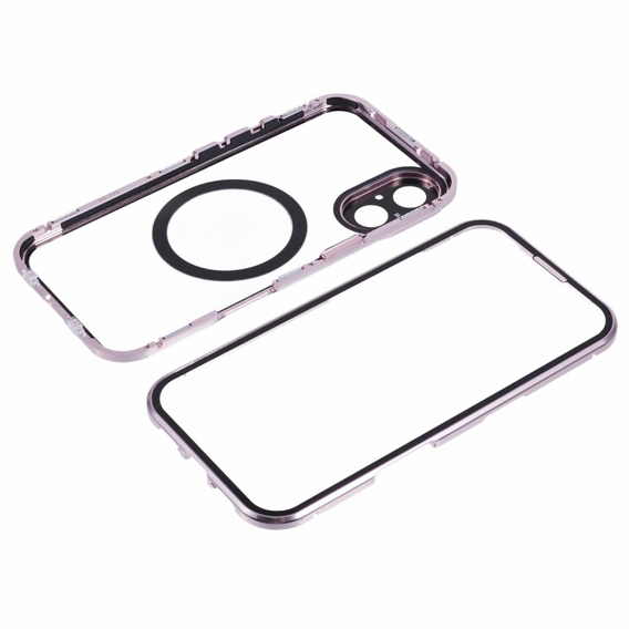 Carcasa Magnetic Dual Glass MagSafe pentru iPhone 16, roz rose gold