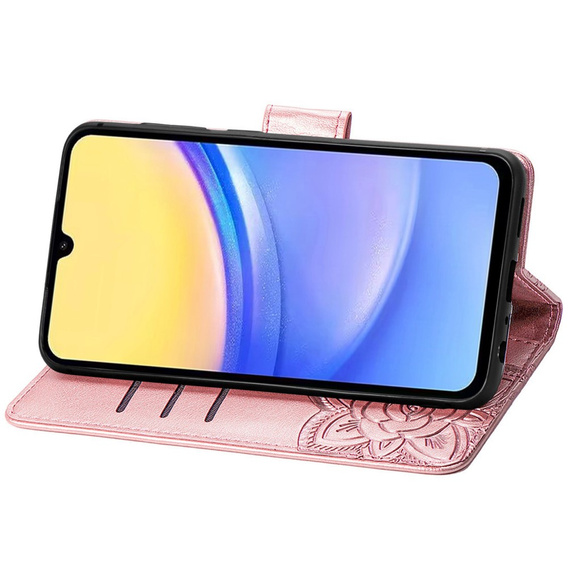 Cu clapetă pentru Samsung Galaxy A15, Butterfly Flower, roz rose gold + sticlă 9H 