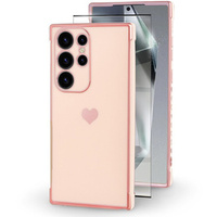 Husă pentru Samsung Galaxy S24 Ultra, Electro heart, roz rose gold + Sticlă ceramică Full Glue