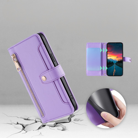 Cu clapetă pentru Realme 14 Pro+ 5G, Wallet Zipper Pocket, violet