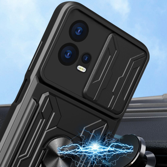 Husă blindată pentru Motorola Edge 30 Fusion 5G, Camera Slide Card Slot, negru