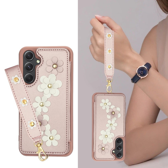 Husa pentru Samsung Galaxy A55 5G, Leather Flower Card Slot, roz