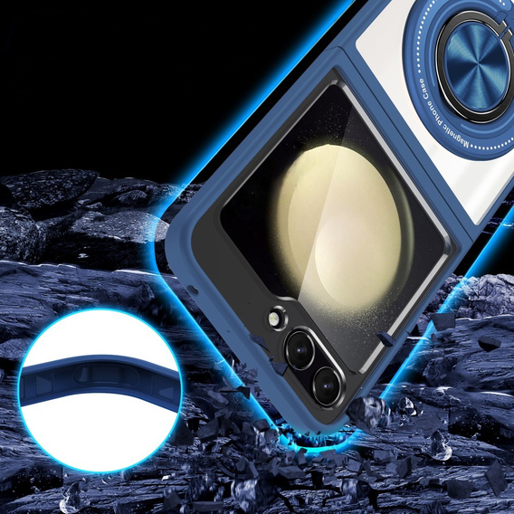 Husă pentru Samsung Galaxy Z Flip7 FE / Z Flip6, Corners Dropproof, pentru MagSafe, transparent / albastru marin