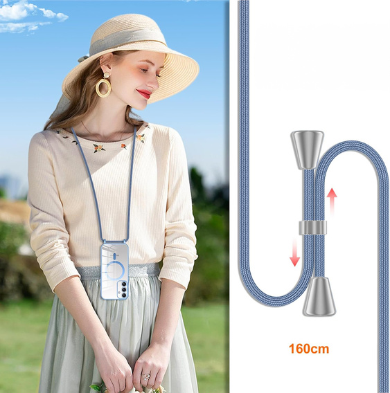Husă pentru Samsung Galaxy S25+ Plus, Electro MagSafe, albastru + Lanyard