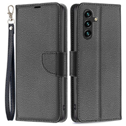 Cu clapetă pentru Samsung Galaxy A55 5G, Wallet Litchi Leather, negru