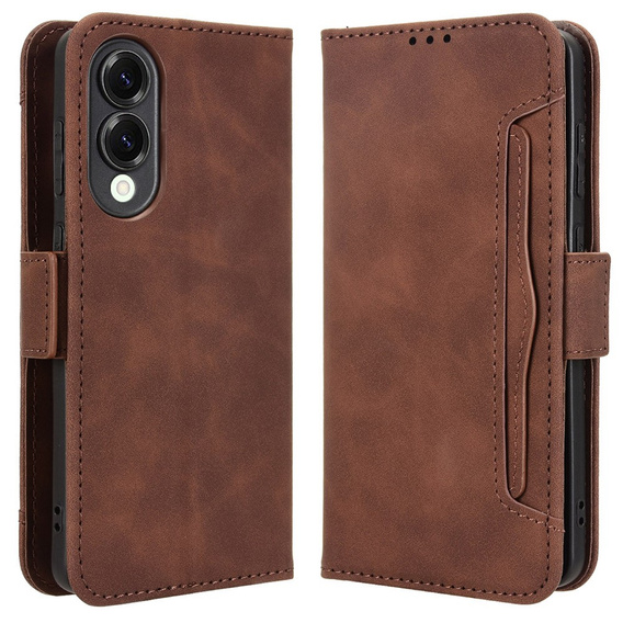 Cu clapetă pentru Samsung Galaxy S25 Edge, Card Slot, maro