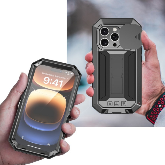 Husă pentru iPhone 16 Pro Max, R-JUST CamShield Slide, armată, negru