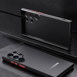 Husă din silicon pentru Samsung Galaxy S25 Ultra, cu protecție pentru cameră, transparent / negru + sticlă călită 9H