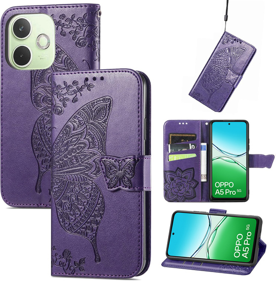 Cu clapetă pentru Oppo A5 Pro 5G, Butterfly, violet