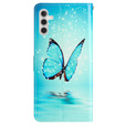 Cu clapetă pentru Samsung Galaxy A25 5G, Wallet, Butterfly, albastru + sticlă 9H