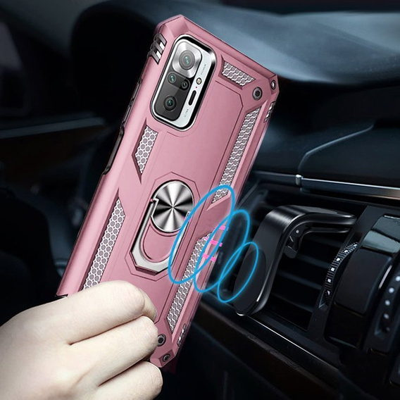 Husă blindată pentru Xiaomi Redmi Note 10 Pro, Nox Case Ring, roz rose gold