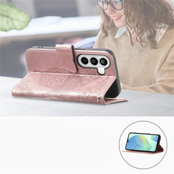 Husă tip fluture pentru Samsung Galaxy A37 5G, auriu roz