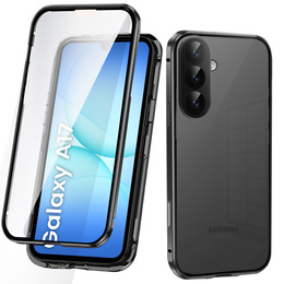 Carcasă pentru Samsung Galaxy A17 5G, Magnetic Dual Glass, transparentă cu laturi negre