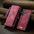 Husă CASEME pentru Samsung Galaxy S25 Ultra, Retro Leather Wallet, cu curea de umăr, roșu