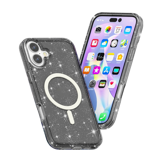 Husă pentru iPhone 17, pentru MagSafe, glitter, negru translucid