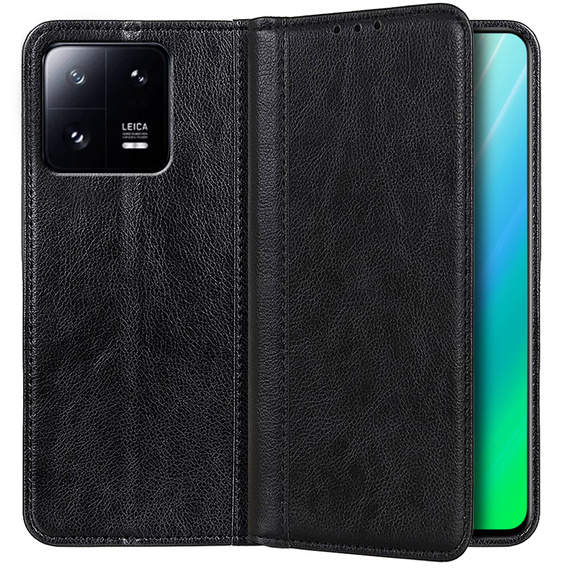 Huse pentru Xiaomi 13, Wallet Litchi Leather, negru