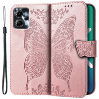 Cu clapetă pentru Motorola Moto G23 4G / G13 4G, Butterfly, roz rose gold