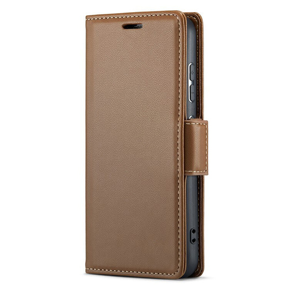 Husă pentru Xiaomi Redmi Note 13 Pro 4G / Xiaomi Redmi Note 14S / Xiaomi Poco M6 Pro 4G, ERBORD Glossy Litchi, portofel cu clapetă, maro
