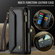 Husă CASEME pentru Samsung Galaxy S25 FE, RFID Leather Wallet, cu curea de umăr, negru