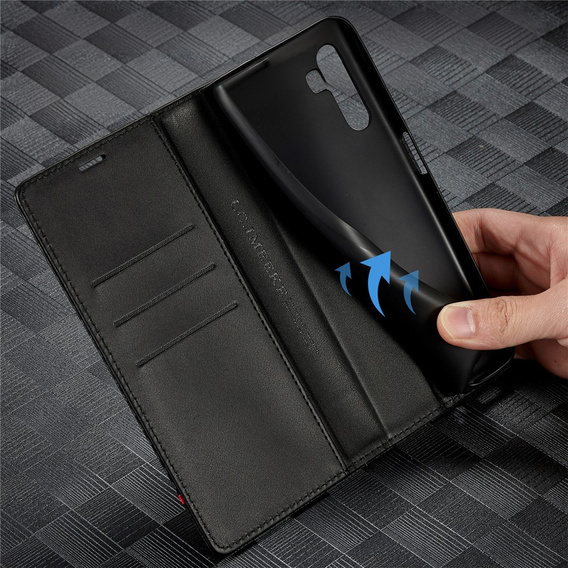 Husă cu clapetă LC.IMEEKE pentru Samsung Galaxy A17 5G, textură carbon, negru