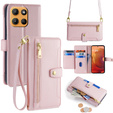 Cu clapetă pentru Motorola Moto G15 / G15 Power, Wallet Zipper Pocket, roz