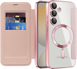 Cu clapetă pentru Samsung Galaxy S25 FE, RFID Wallet MagSafe CamShield, roz