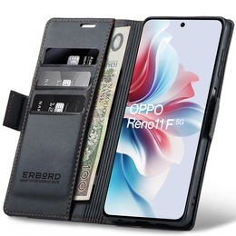 Husă pentru Oppo Reno 11F, ERBORD Glossy Litchi, portofel cu clapetă, negru