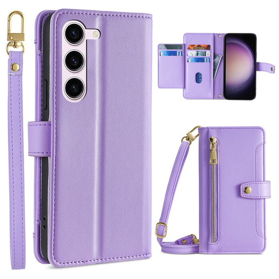 Cu clapetă pentru Samsung Galaxy S23, Wallet Zipper Pocket, violet