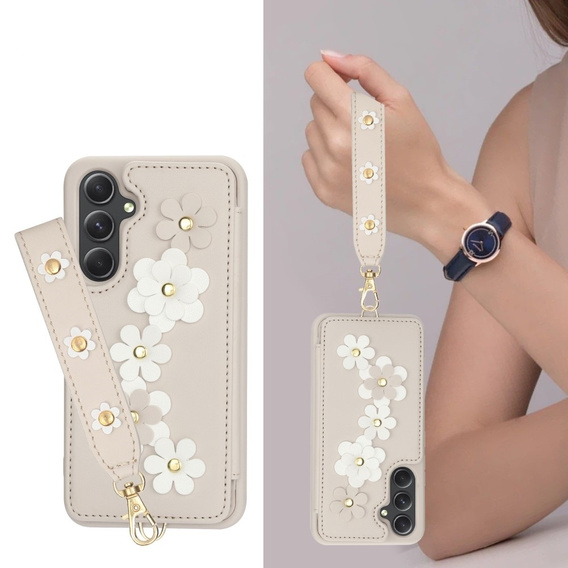 Husa pentru Samsung Galaxy S23 FE, Leather Flower Card Slot, bej