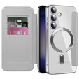 Cu clapetă pentru Samsung Galaxy S24, RFID Wallet MagSafe CamShield, de argint