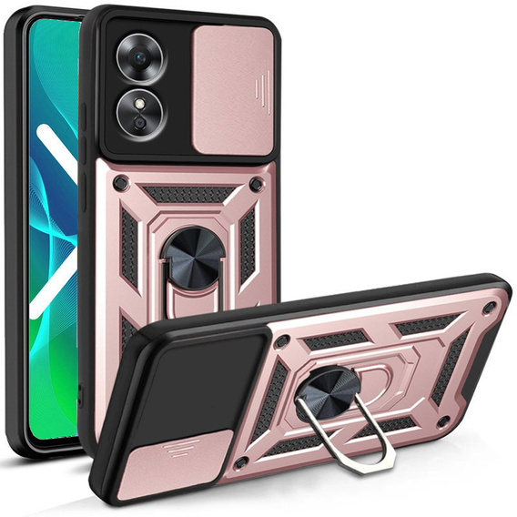 Husă blindată pentru Oppo A17, CamShield Slide, roz rose gold