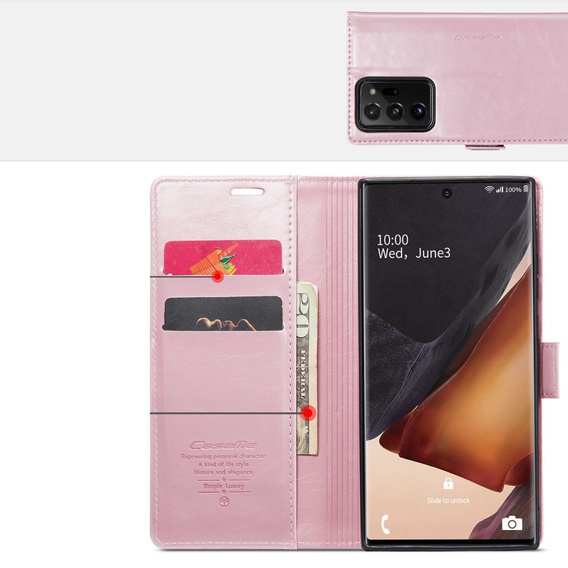 Carcasă flip CASEME pentru Samsung Galaxy Note 20 Ultra, Waxy Textured, roz