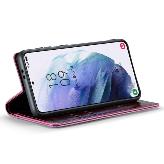 Carcasă flip CASEME pentru Samsung Galaxy S21, Waxy Textured, roșu