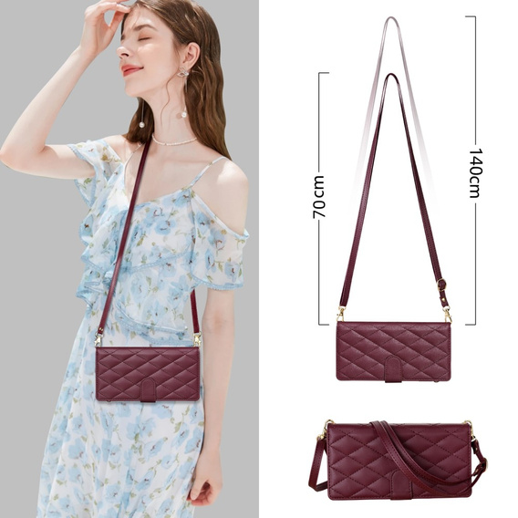 Husă cu clapetă pentru Samsung Galaxy A56 5G, Rhombus Crossbody Leather, maroon