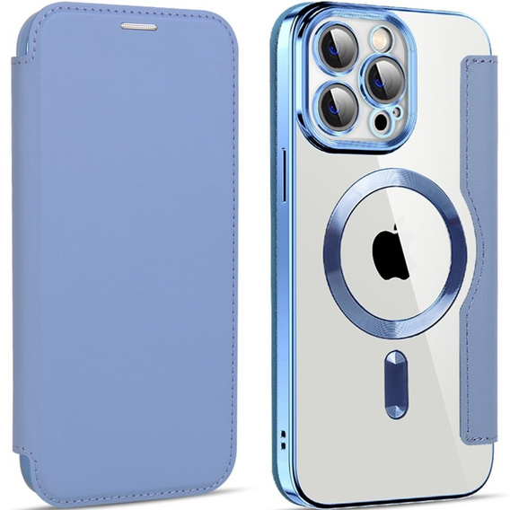 Cu clapetă pentru iPhone 14 Pro Max, RFID Wallet MagSafe CamShield, albastru