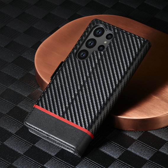 Cu clapetă pentru Samsung Galaxy S23 Ultra, Carbon LC.IMEEKE, negru