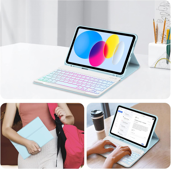 Husă cu tastatură bluetooth iluminată pentru iPad 10.9 2022 (10 gen.), albastru