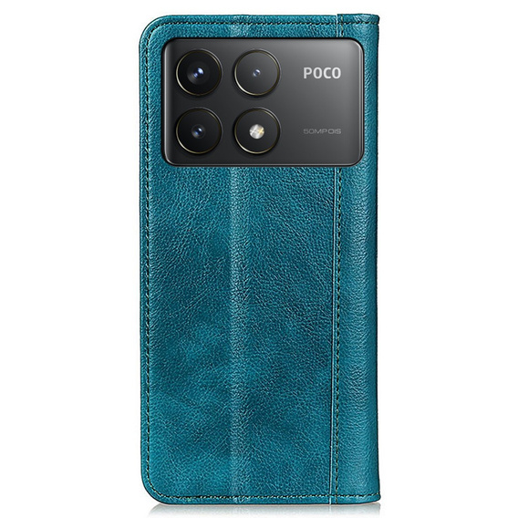 Husa cu clapetă pentru Xiaomi Poco F6 Pro, Split Leather, verde