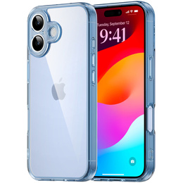 Husă pentru iPhone 17, cu capac pentru cameră, transparentă cu margini albastre