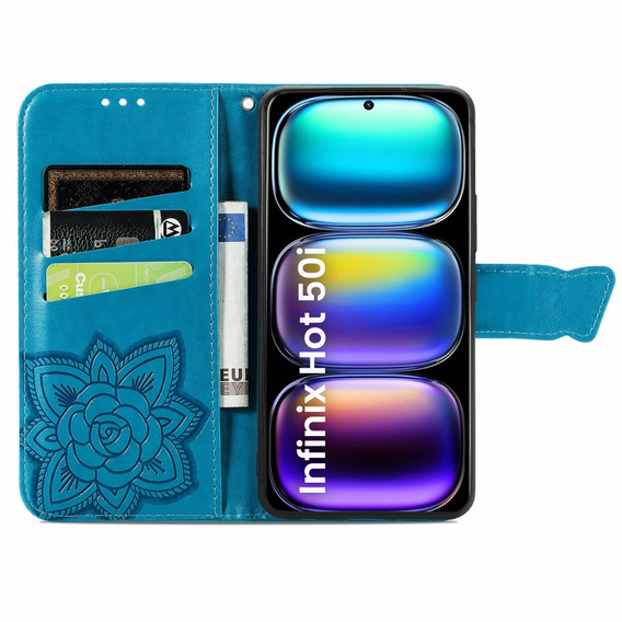 Cu clapetă pentru Infinix Hot 50i 4G, Butterfly, albastru