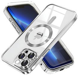 Husă pentru iPhone 13 Pro Max, Electro MagSafe, de argint + Sticlă pentru ecran