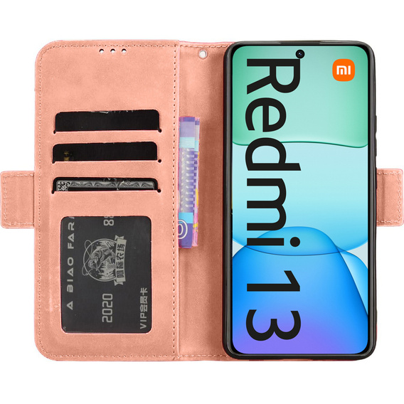 Cu clapetă pentru Xiaomi Redmi 13, Card Slot, roz