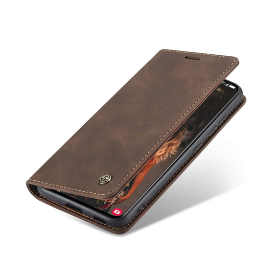 Husa CASEME pentru Samsung Galaxy S21 FE, Leather Wallet Case, cafea