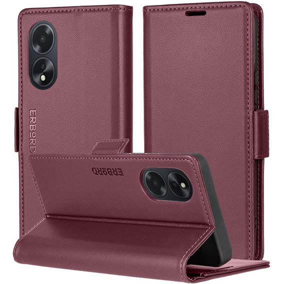 Husă pentru Oppo A60, ERBORD Glossy Litchi, portofel cu clapetă, roșu