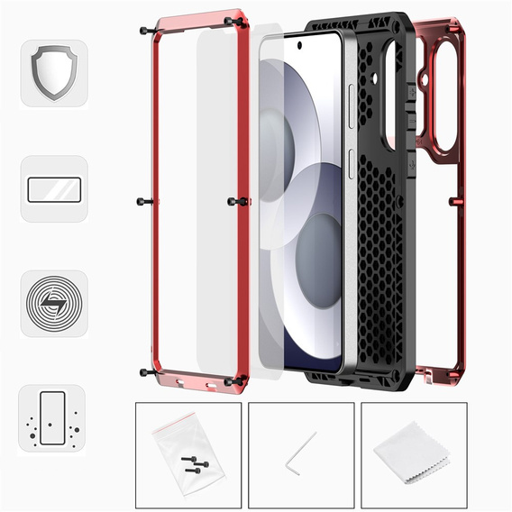 Husă blindată cu sticlă încorporată pentru Samsung Galaxy S26 Plus, roșu