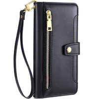 Cu clapetă pentru iPhone 14, Wallet Zipper Pocket, negru