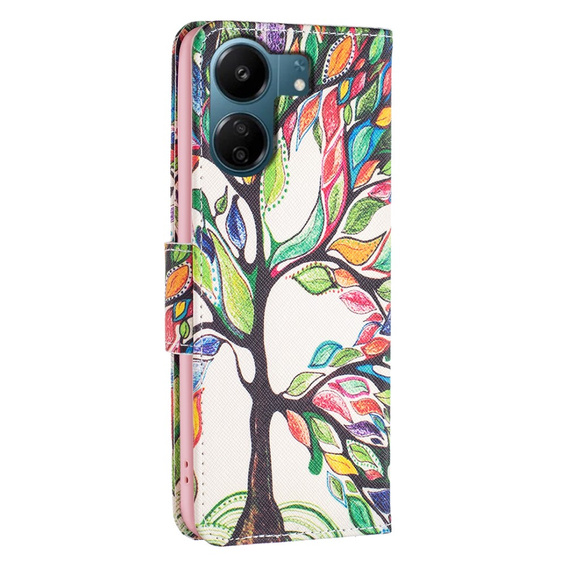 Cu clapetă pentru Xiaomi Redmi 13C / Poco C65, Wallet, tree of life, alb