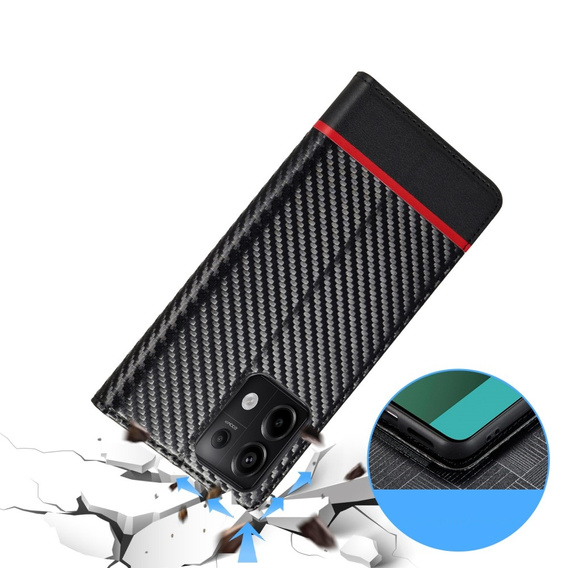 Carcasă cu clapetă pentru Xiaomi Redmi Note 13 Pro 4G / Xiaomi Redmi Note 14S / Xiaomi Poco M6 Pro 4G, Carbon LC.IMEEKE, negru