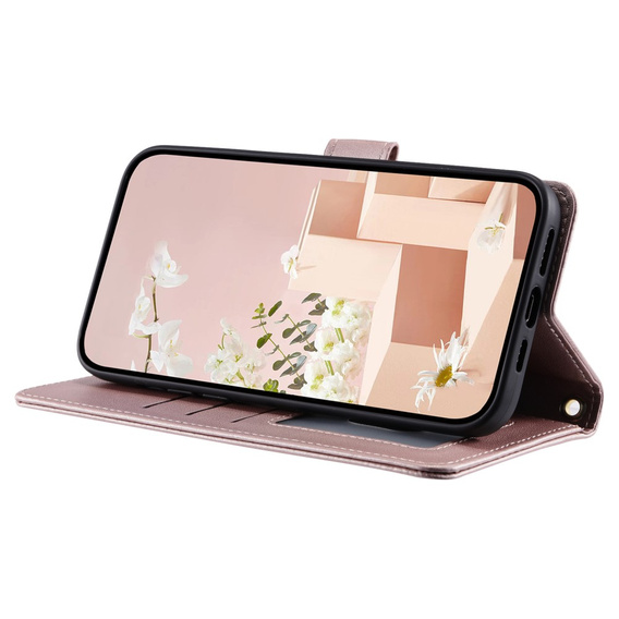 Husă cu clapetă pentru iPhone 16, Rhombus Crossbody Leather, roz rose gold