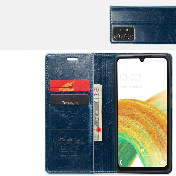 Carcasă flip CASEME pentru Samsung Galaxy A33 5G, Waxy Textured, albastru